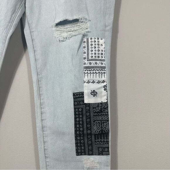 Blank NYC Womens The Madison Crop Distressed High Rise Patched Denim Pants Sz 32 - Picture 12 of 16